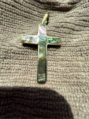 Abalone Inlay Cross Pendant Sterling Silver